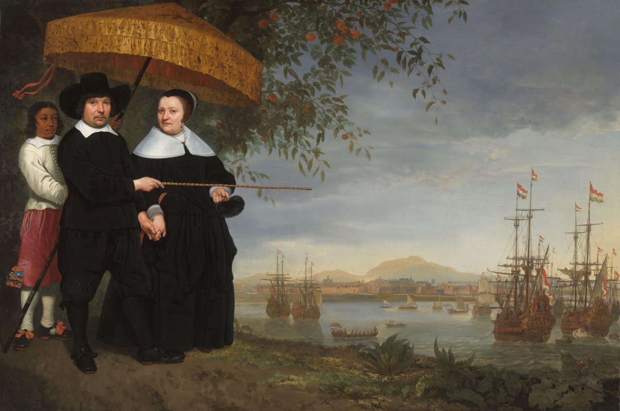 Mercante anziano della VOC con sua moglie e un servo schiavo da Aelbert Cuyp (circle of)
