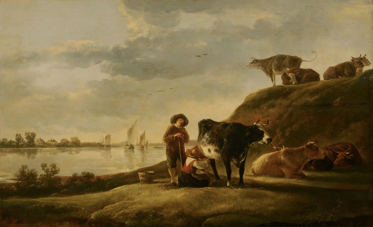 Bestiame in riva al fiume da Aelbert Cuyp