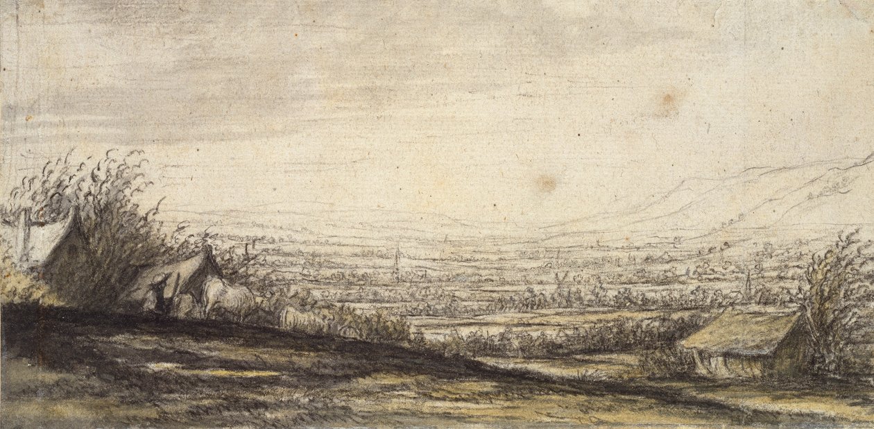 Paesaggio esteso con cottage e bestiame da Aelbert Cuyp