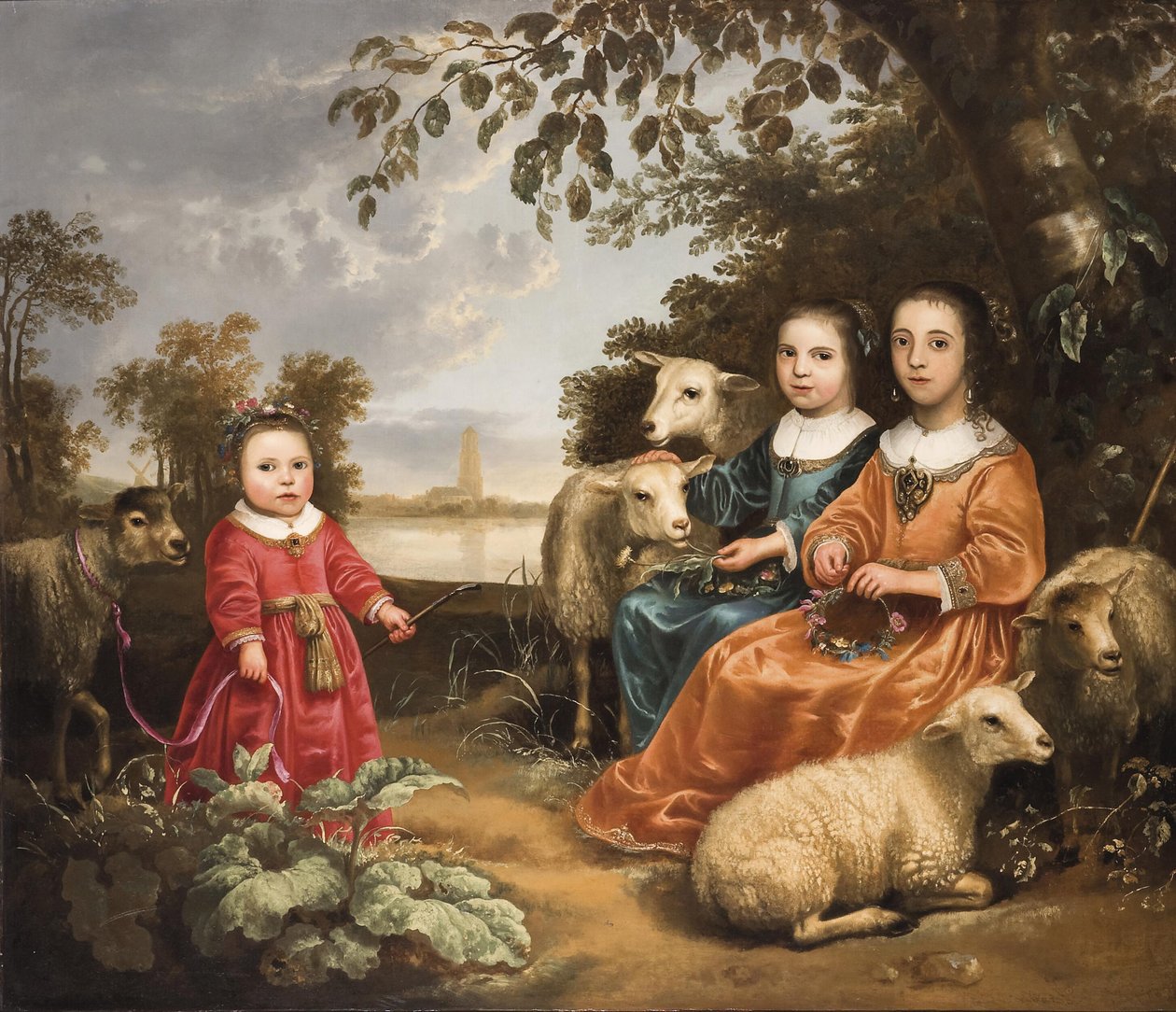 Tre ragazze con pecore in un paesaggio da Aelbert Cuyp