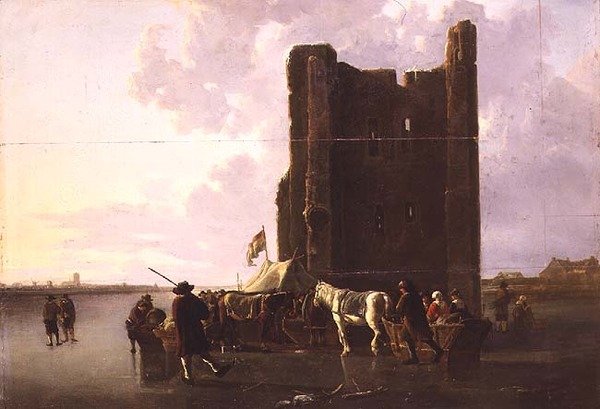 Cittadini con slitte sul Maas ghiacciato vicino alla Huis te Merwede da Aelbert Cuyp