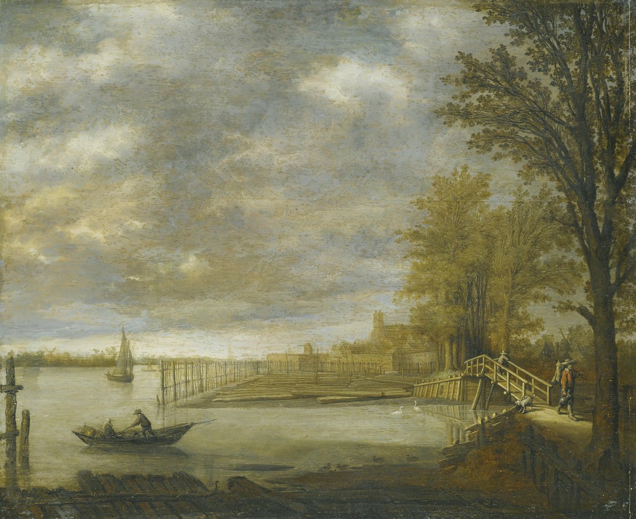 Veduta di Dordrecht da sud, in primo piano i cantieri di legname da Aelbert Cuyp