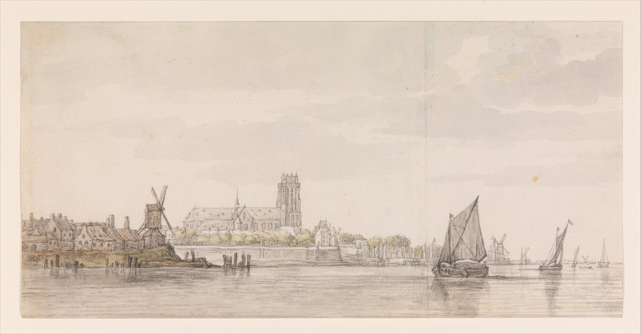 Veduta della Groote Kerk a Dordrecht dal fiume Maas da Aelbert Cuyp
