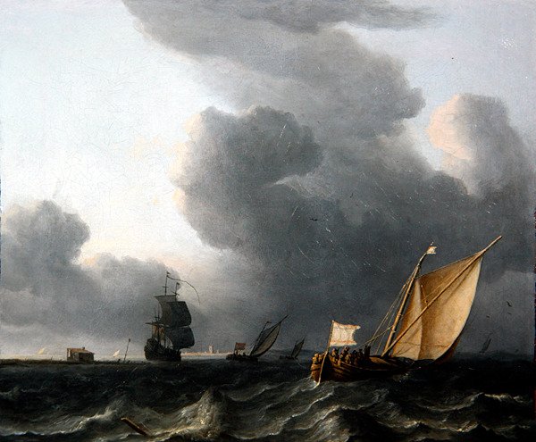 Due smalschip olandesi e una nave da guerra da Aernout Smit