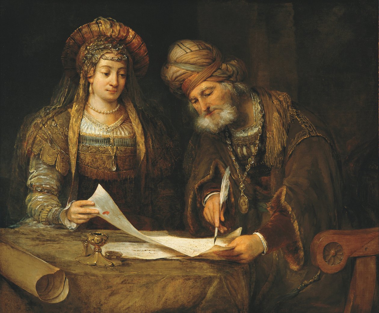 Ester e Mardocheo scrivono la prima lettera del Purim da Aernt de Gelder