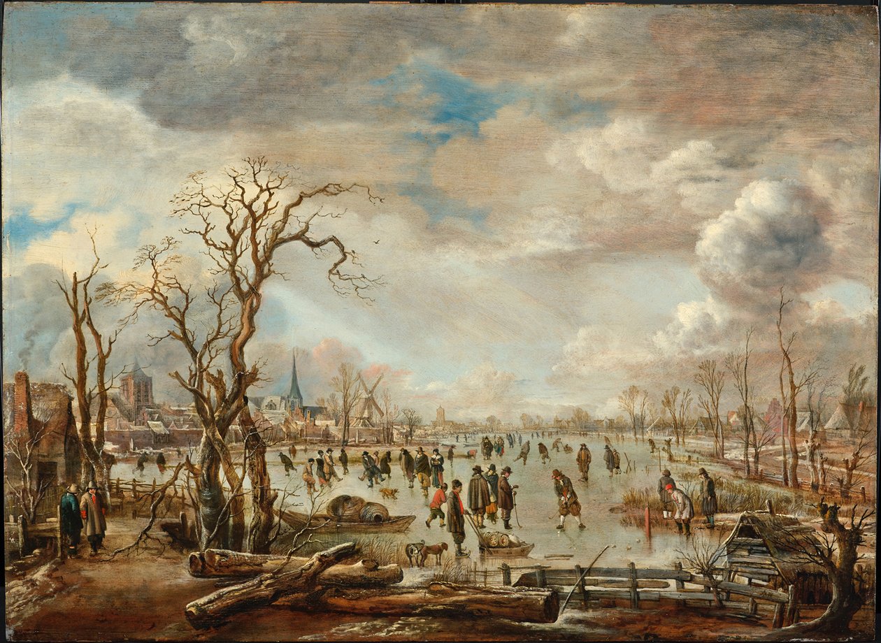 Paesaggio invernale con piaceri sul ghiaccio da Aert van der Neer