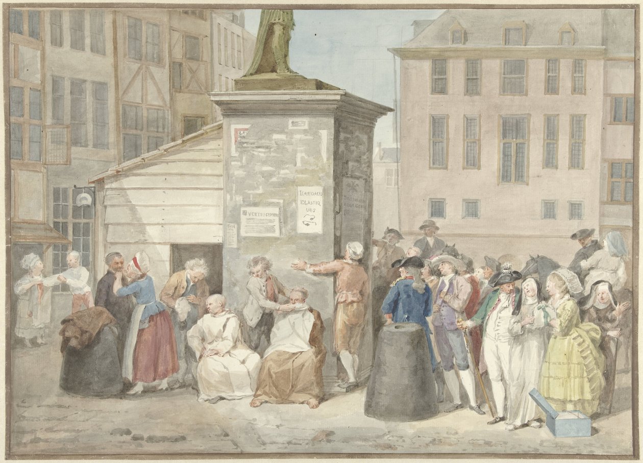 Piazza con monaci e suore durante la rivoluzione in Belgio, 20 ottobre 1787 da Aert Schouman (signed by artist)