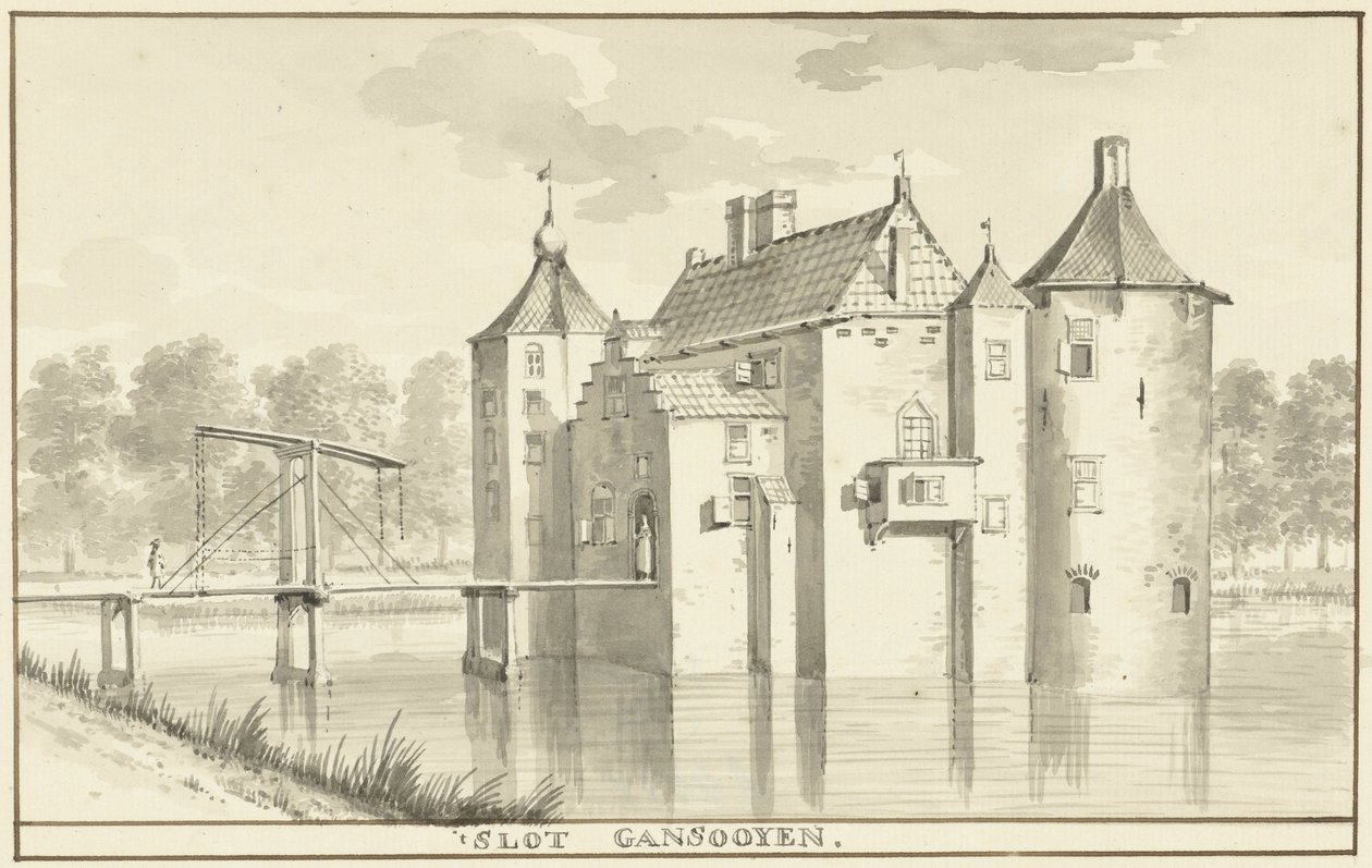 Il castello Gansoijen vicino a Drongelen da Aert Schouman