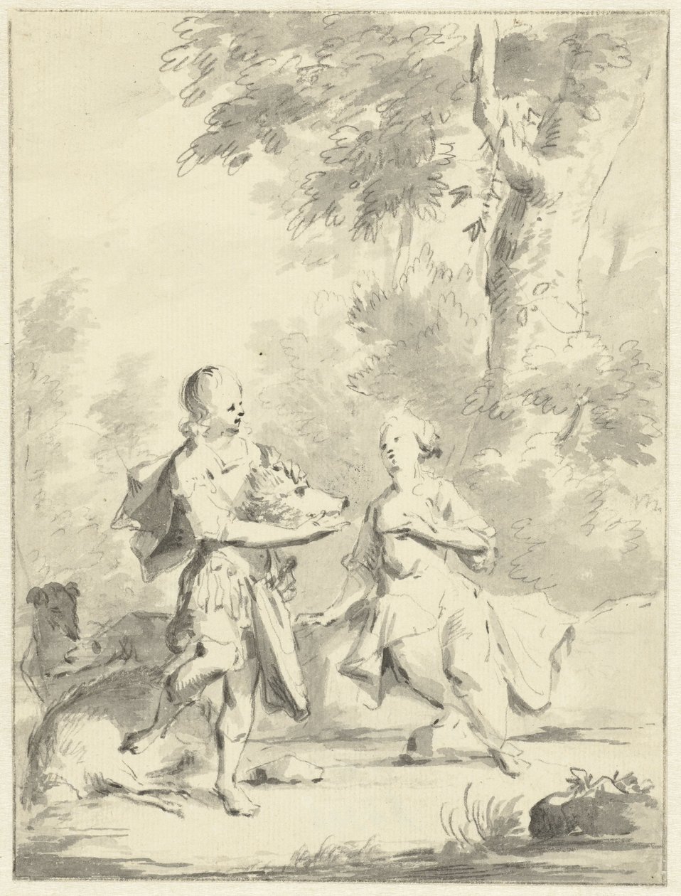 Meleagro dà ad Atalanta la testa del cinghiale calidonio da Aert Schouman