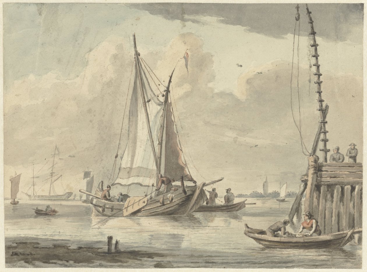 Barche a vela sul fiume vicino a Dordrecht da Aert Schouman