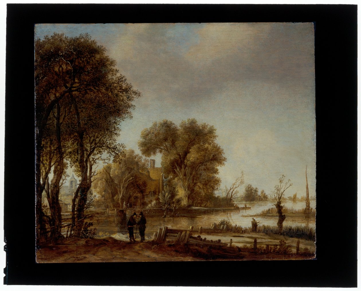 Paesaggio fluviale con uomini che conversano su un sentiero da Aert van der Neer