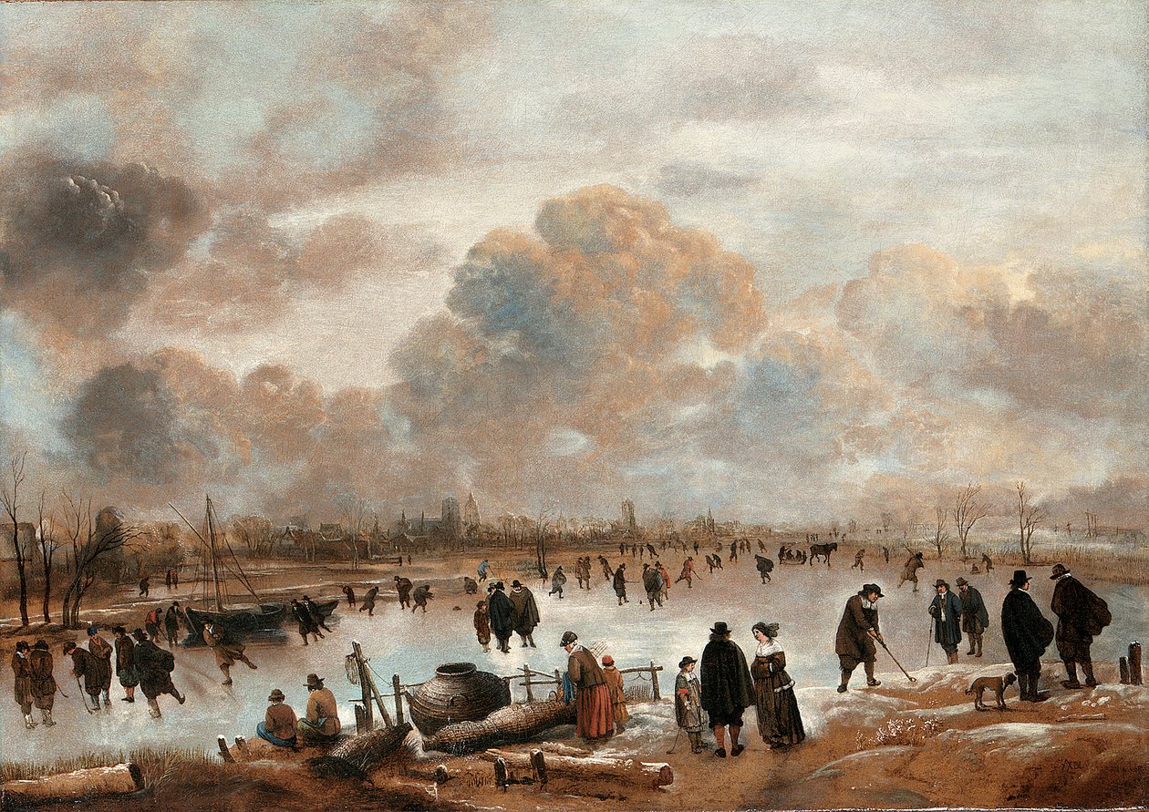 Paesaggio Invernale con Pattinatori e Cittadini su un Canale Ghiacciato da Aert van der Neer