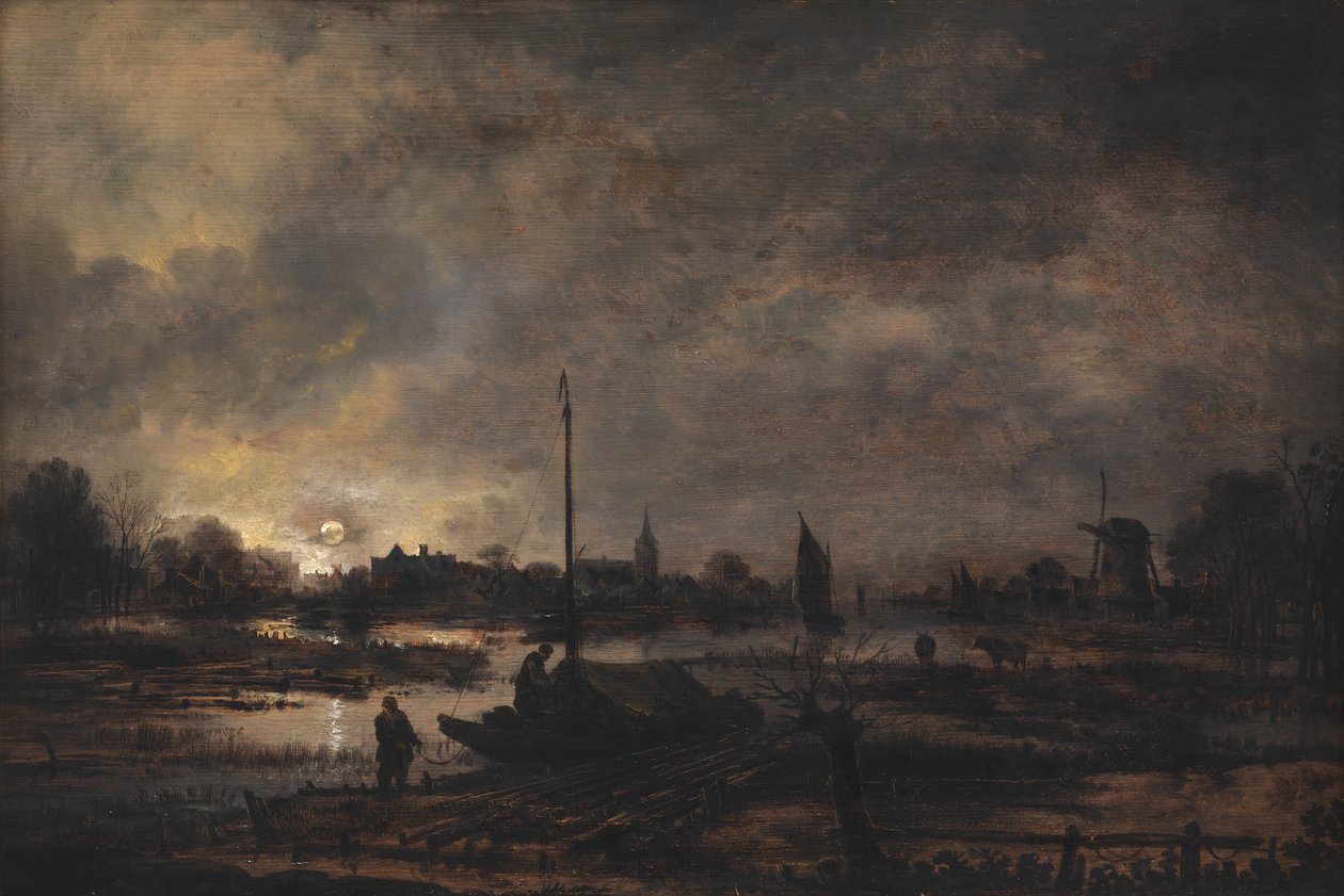 La luna che sorge su un villaggio da Aert van der Neer