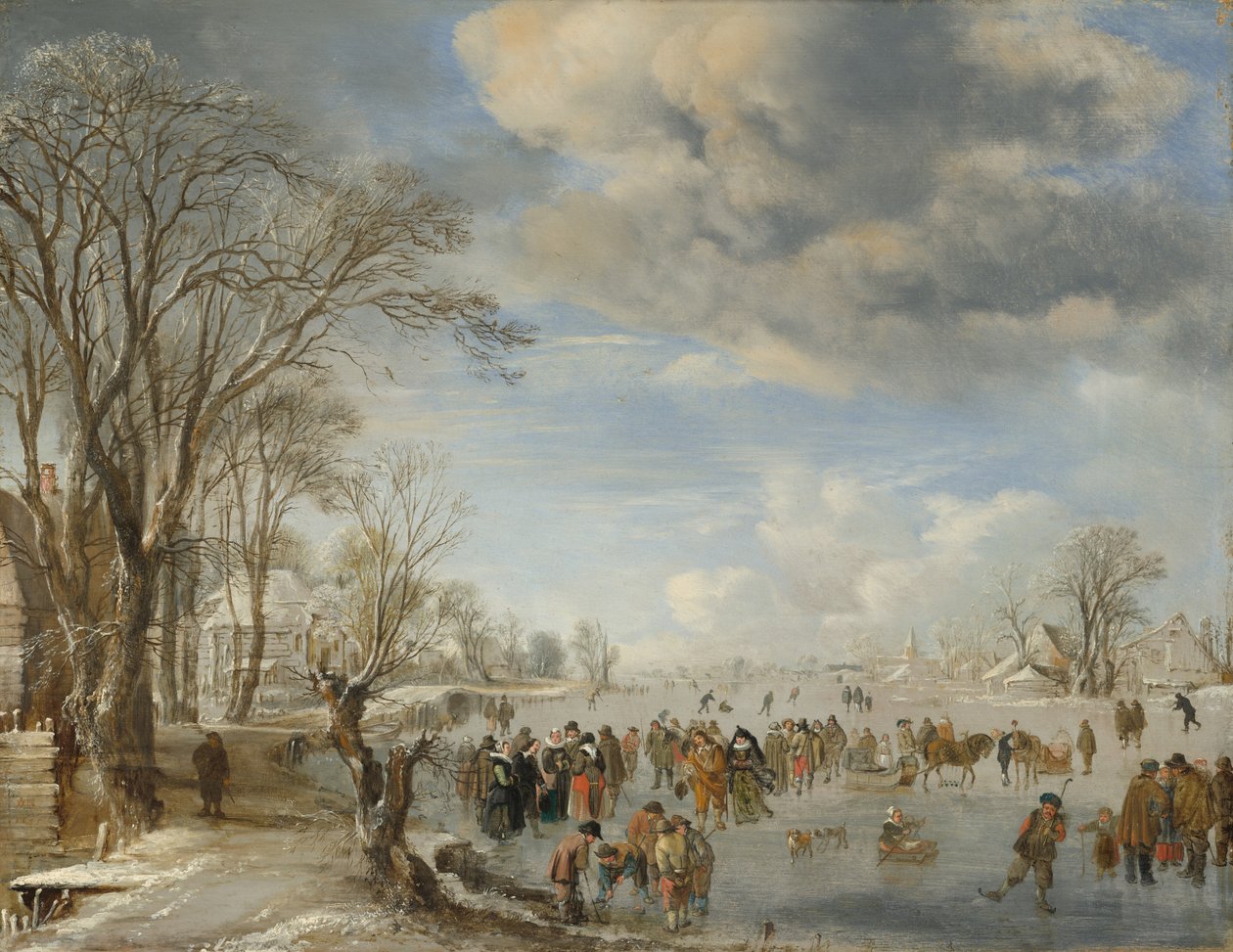 Inverno in Olanda: scena di pattinaggio, 1645 da Aert van der Neer