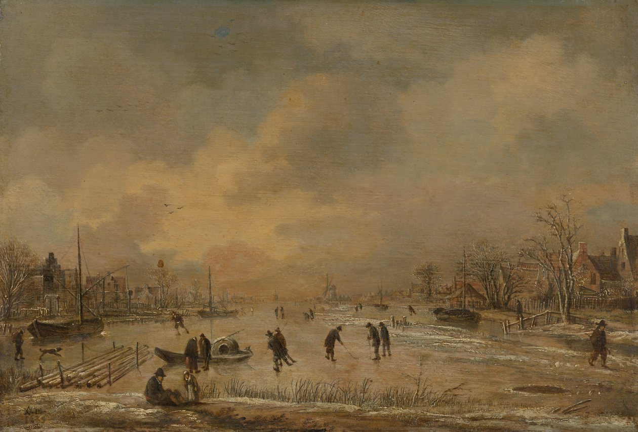 Paesaggio invernale con case da Aert van der Neer