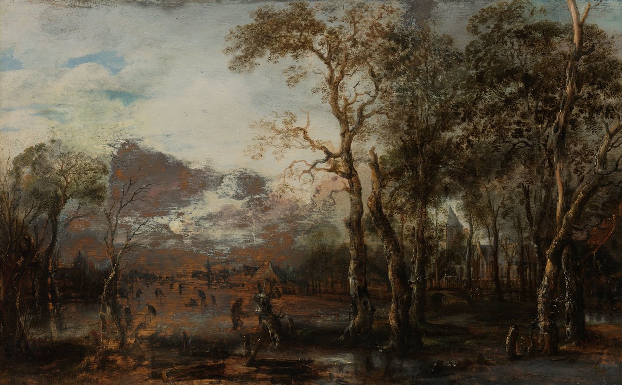 Paesaggio boscoso con cacciatore/Paesaggio invernale da Aert van der Neer