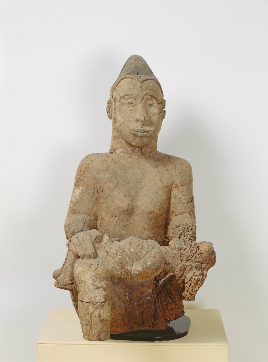 Statua Ibo di una donna con un bambino da African