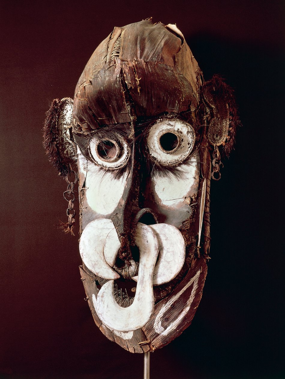 Maschera tribale Kreimbit, legno e paglia, arte africana, XX secolo da African School