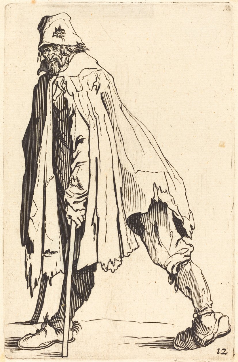 Mendicante con stampelle e cappello da After Jacques Callot