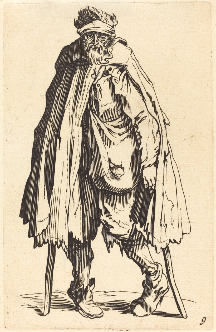 Mendicante con stampelle e sacco da After Jacques Callot