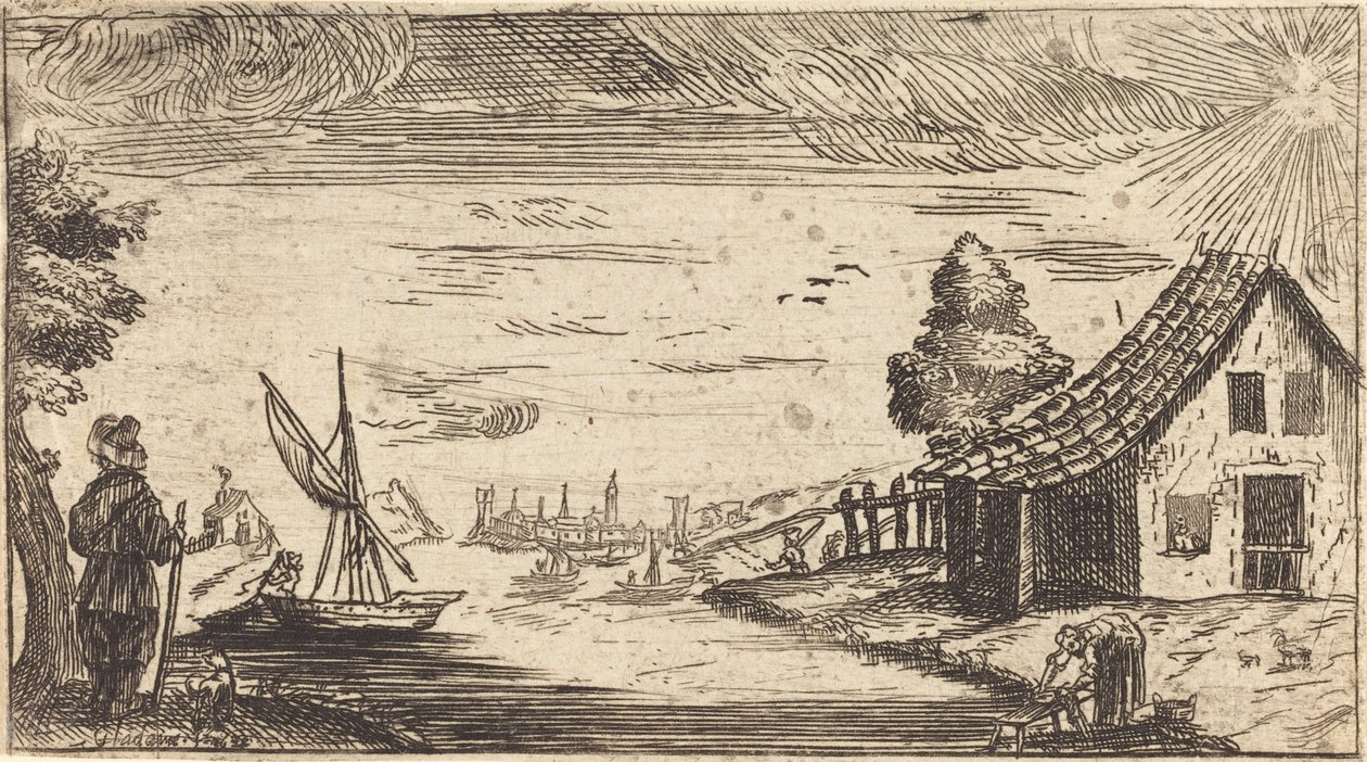 Paesaggio con figura e barca da After Jacques Callot