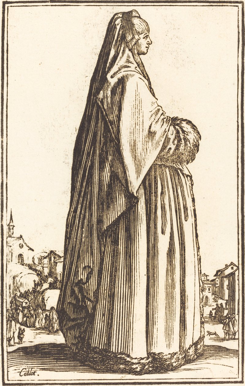 Nobile donna con velo e abito bordato di pelliccia da After Jacques Callot