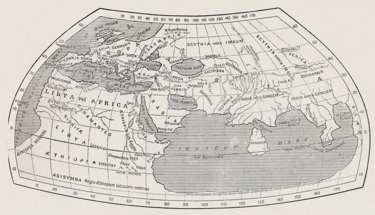 Mappa del mondo, secondo Tolomeo da Agathodaemon of Alexandria