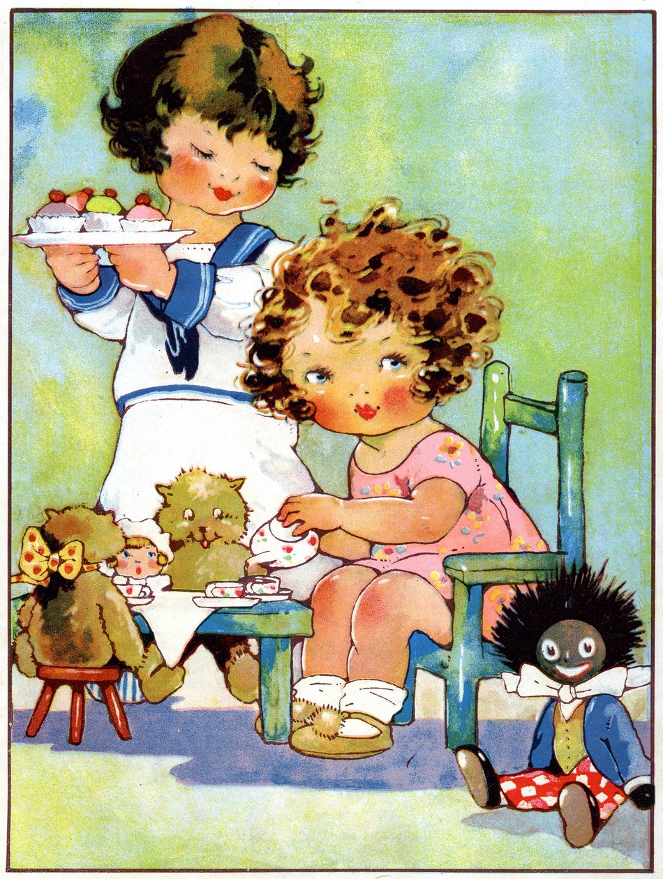 Bambine che giocano alla dinette, c.1920 (illustrazione) da Agnes Richardson