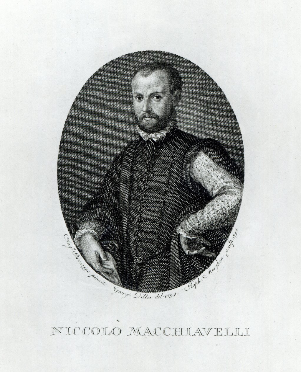 Ritratto di Niccolò Machiavelli (1469-1527), inciso da Rafaello Morgan (1758-1833) nel 1795 da Agnolo Bronzino