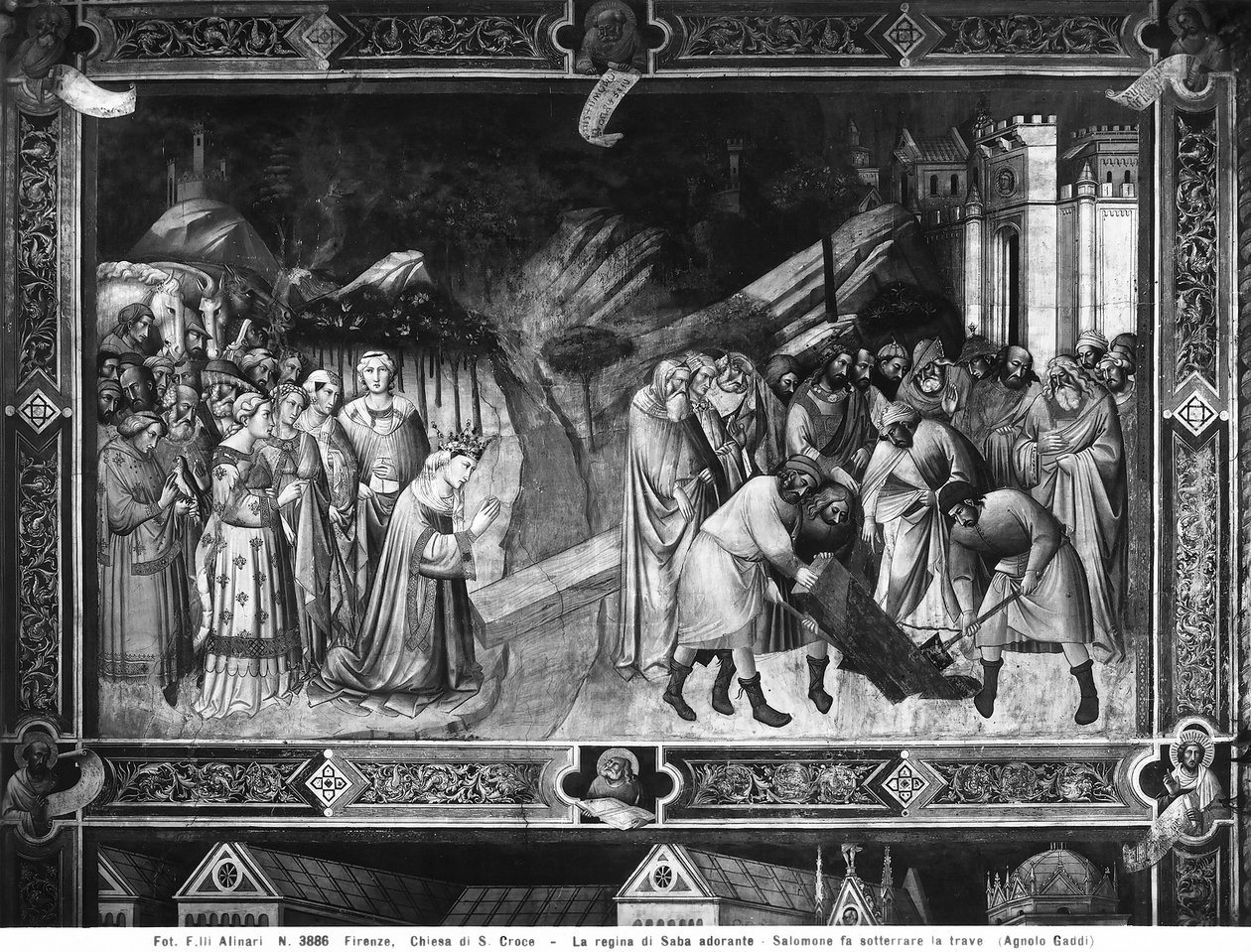 La regina di Saba adora la croce e Salomone seppellisce una delle travi della croce da Agnolo Gaddi