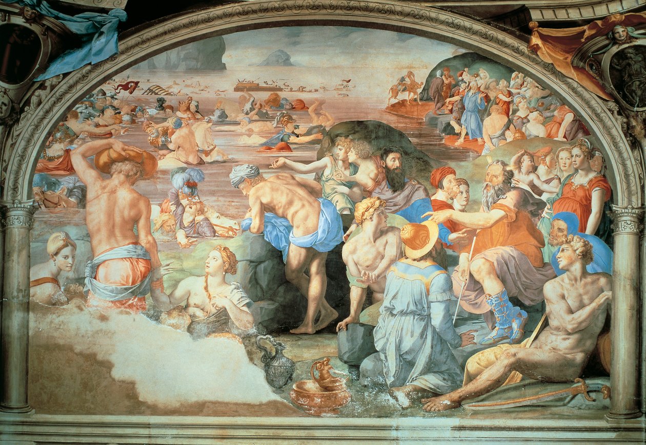 Attraversamento del Mar Rosso, affresco di Agnolo Bronzino, Palazzo Vecchio, Firenze, Italia da Agnolo Bronzino