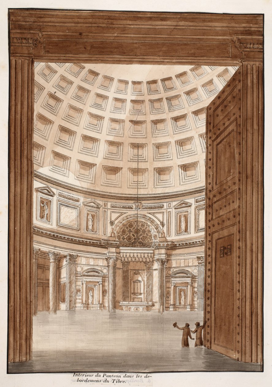 Interno del Pantheon dopo che il Tevere ha rotto gli argini, 1833 da Agostino Tofanelli