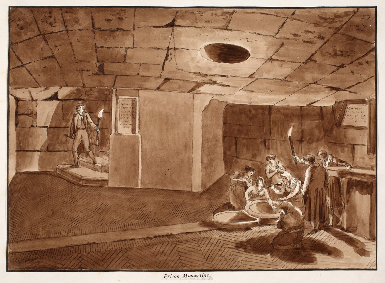 Prigione Mamertina, 1833 (incisione con lavaggio marrone) da Agostino Tofanelli