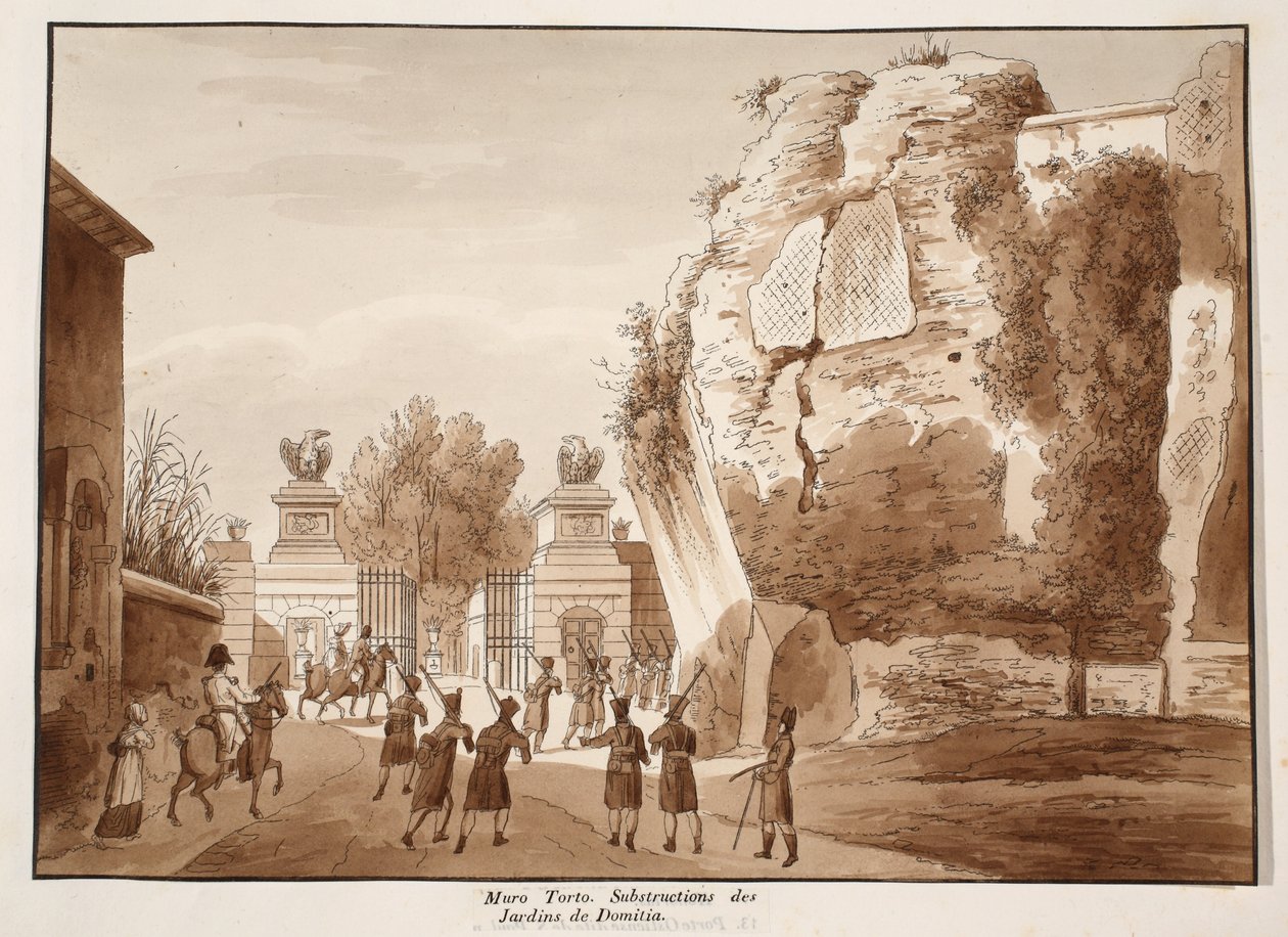 Il Muro Torto e le fondamenta dei Giardini di Domiziano, 1833 da Agostino Tofanelli