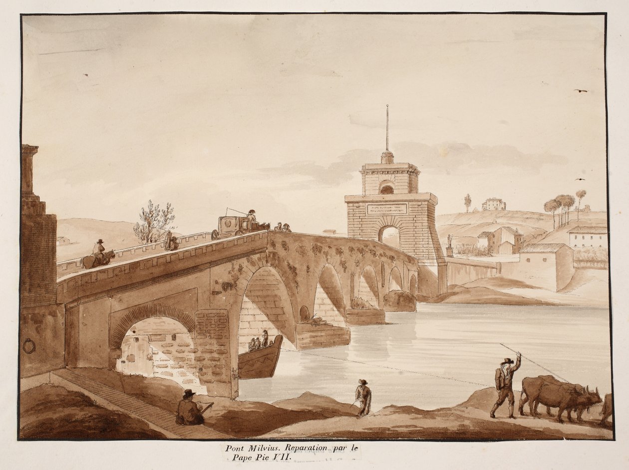 Il restauro del Ponte Milvio da parte di Papa Pio VII, 1833 da Agostino Tofanelli