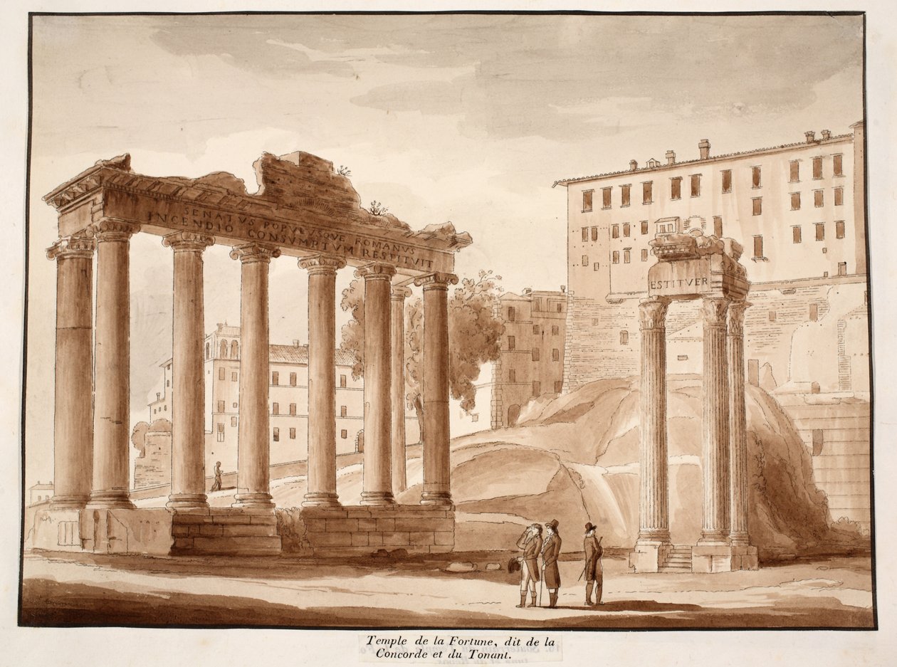 Il Tempio della Fortuna, noto come il Tempio della Concordia e il Tempio di Giove Tonante, 1833 da Agostino Tofanelli