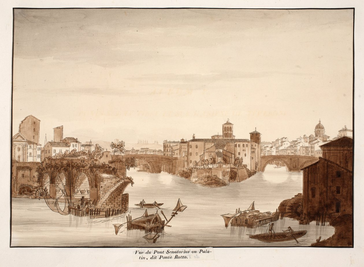 Veduta del Ponte Palatino o Senatorius, chiamato Ponte Rotto, 1833 da Agostino Tofanelli