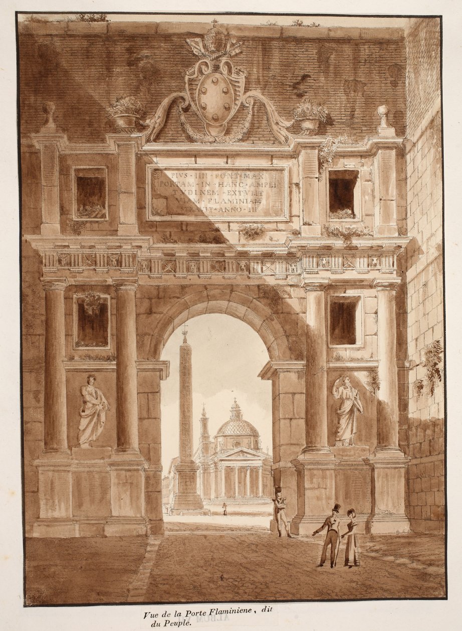 Veduta della Porta Flaminia, o Porta del Popolo, 1833 da Agostino Tofanelli
