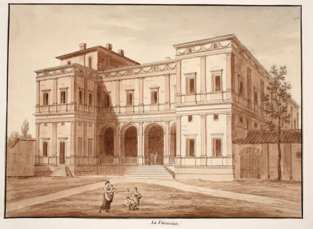 Villa Farnesina, 1833 (incisione con lavaggio marrone) da Agostino Tofanelli