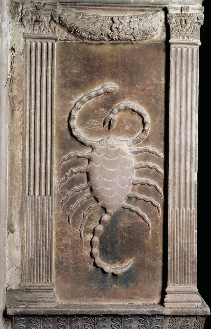 Scorpione rappresentato dallo scorpione, da una serie di rilievi che raffigurano simboli planetari e segni zodiacali, c.1450 da Agostino di Duccio