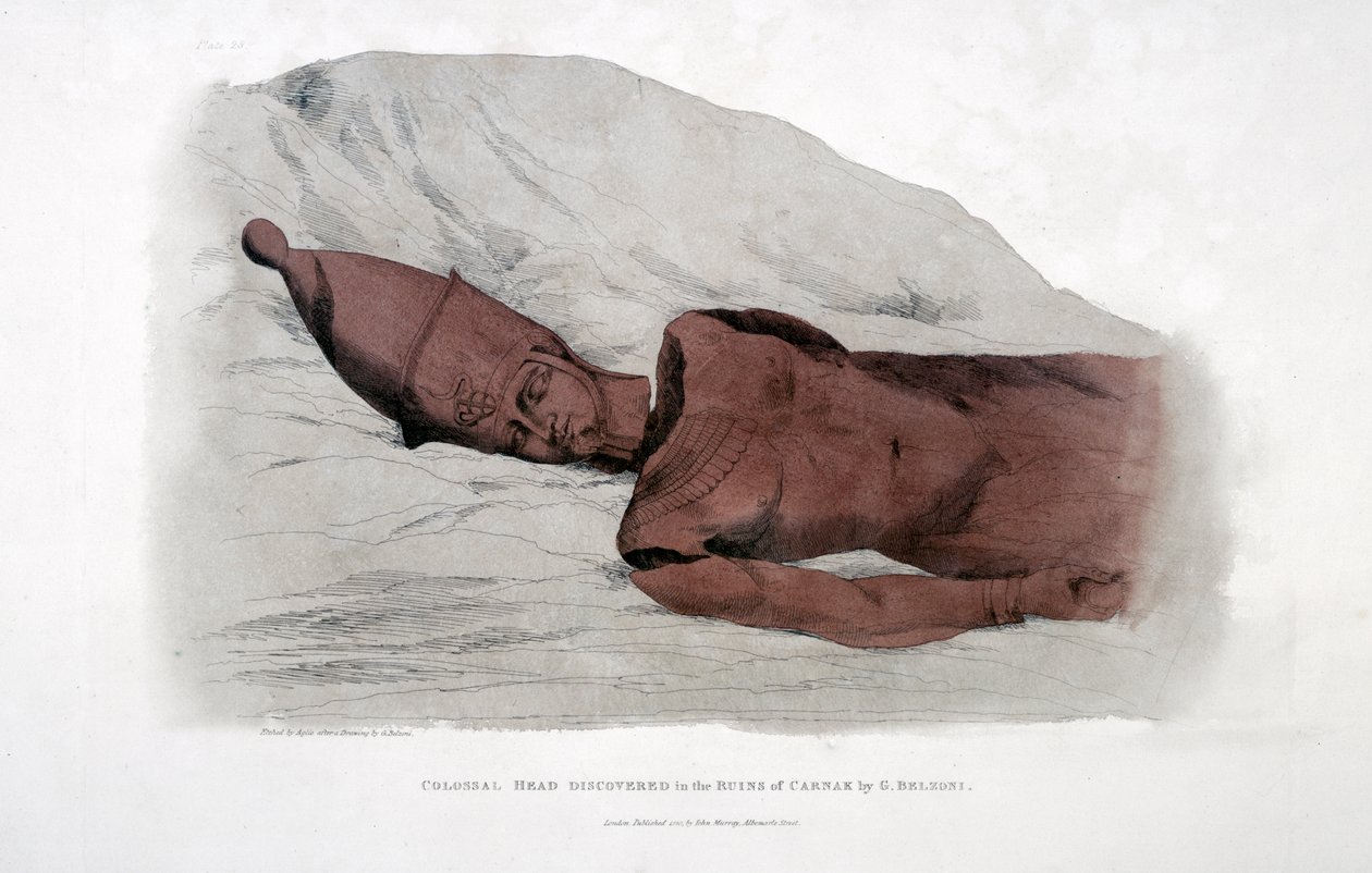 Testa colossale scoperta nelle rovine di Carnak da G. Belzoni, 1820 da Agostino Aglio