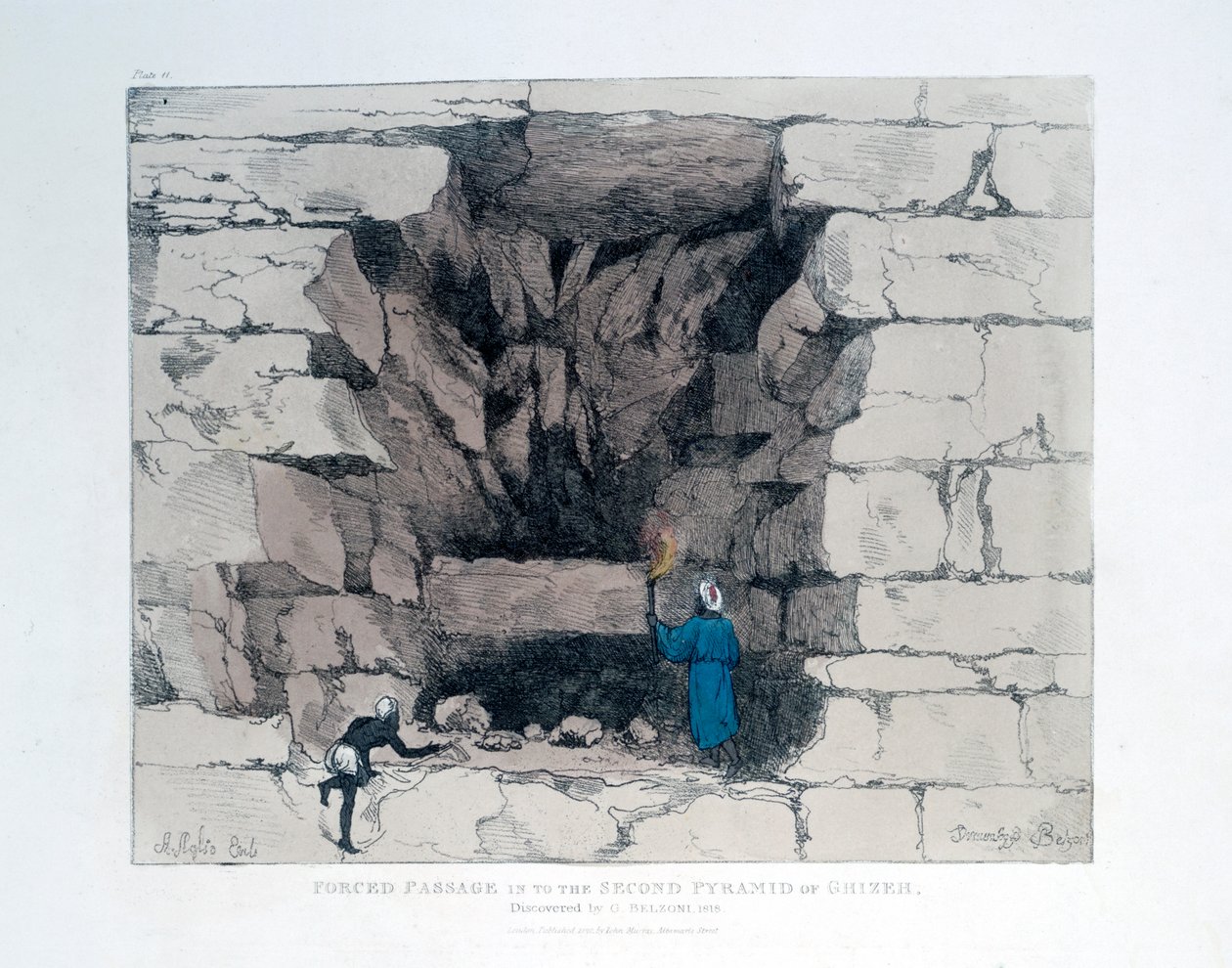 Passaggio forzato nella Seconda Piramide di Giza, Egitto, 1820 da Agostino Aglio
