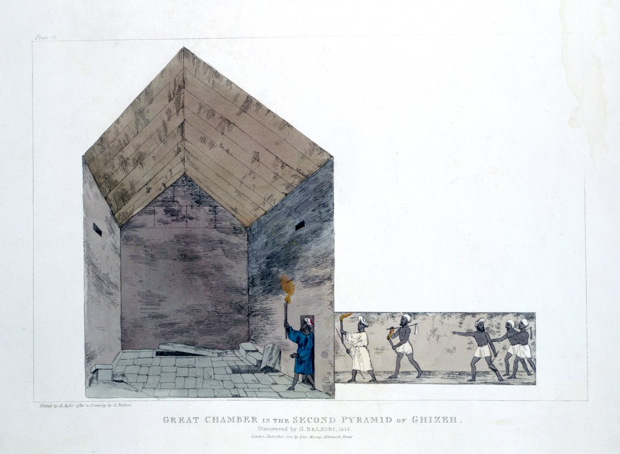 Grande camera nella seconda piramide di Giza, Egitto, 1820 da Agostino Aglio