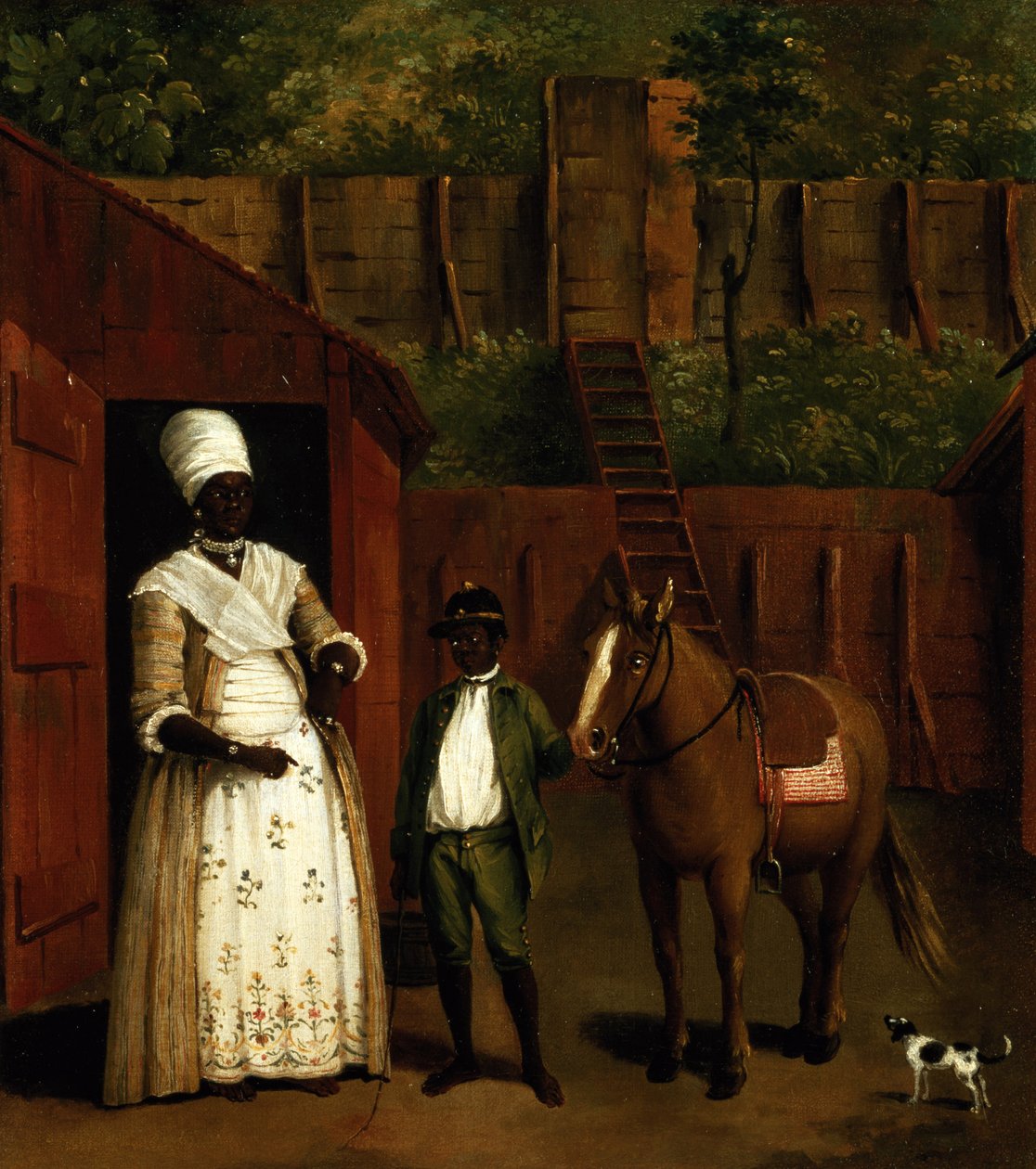 Una madre e un figlio nero con un pony fuori da una stalla da Agostino Brunias