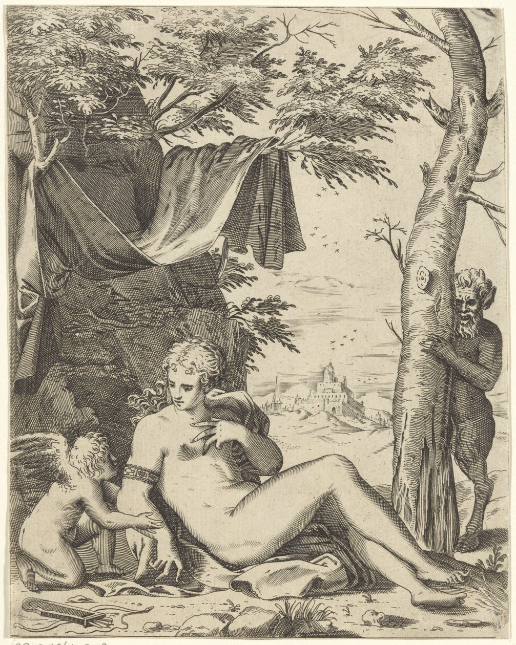 Venere, Amore e satiro da Agostino Carracci (attributed to)