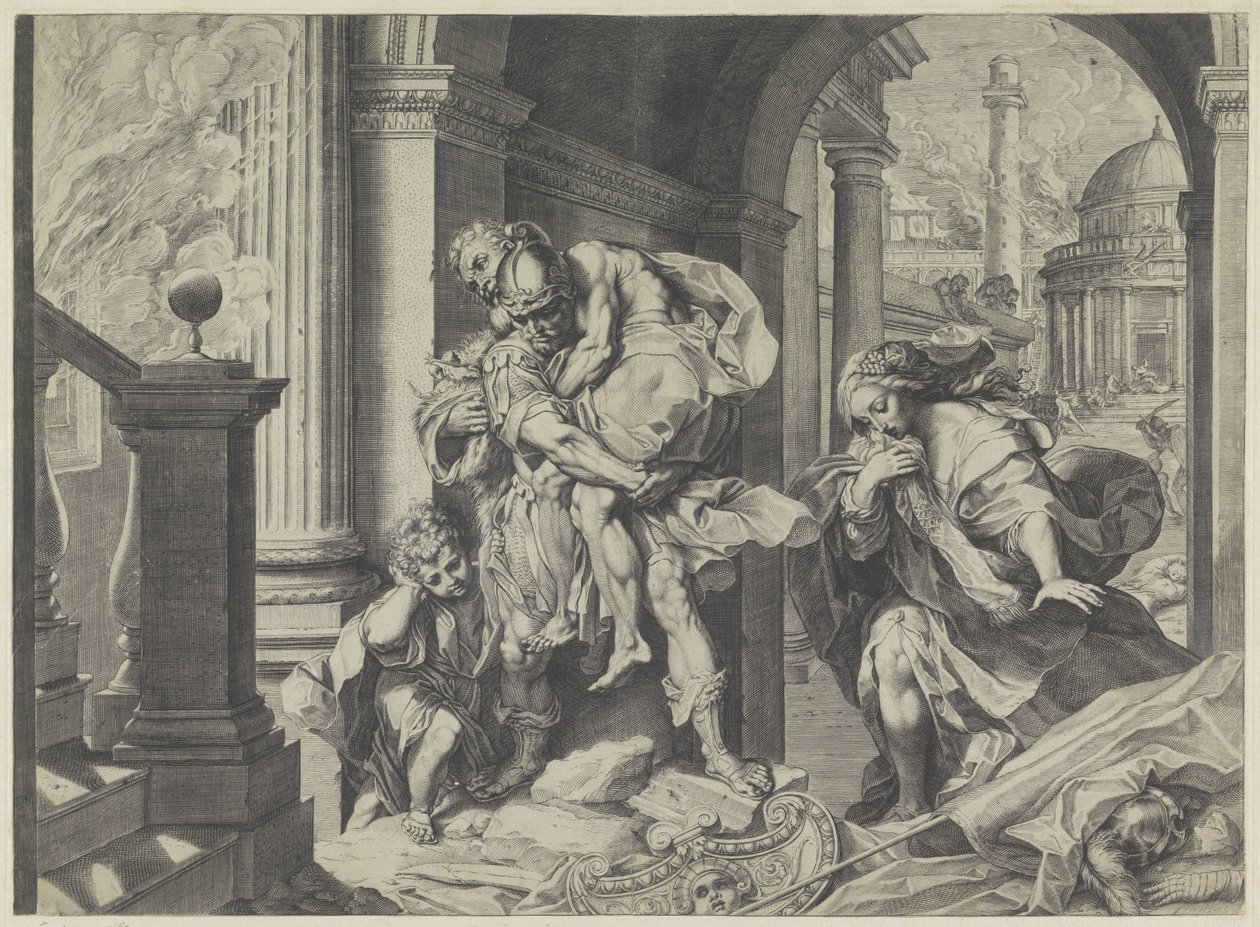 Enea fugge con la sua famiglia da Troia da Agostino Carracci
