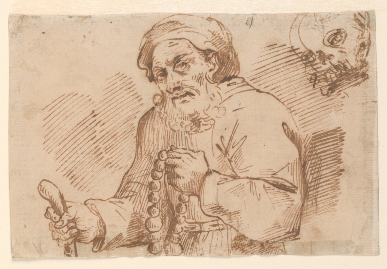 Schizzo a mezzo busto di un pellegrino anziano da Agostino Carracci