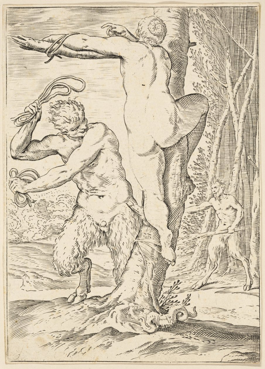 Satiro che frusta una ninfa, c.1590-95 da Agostino Carracci