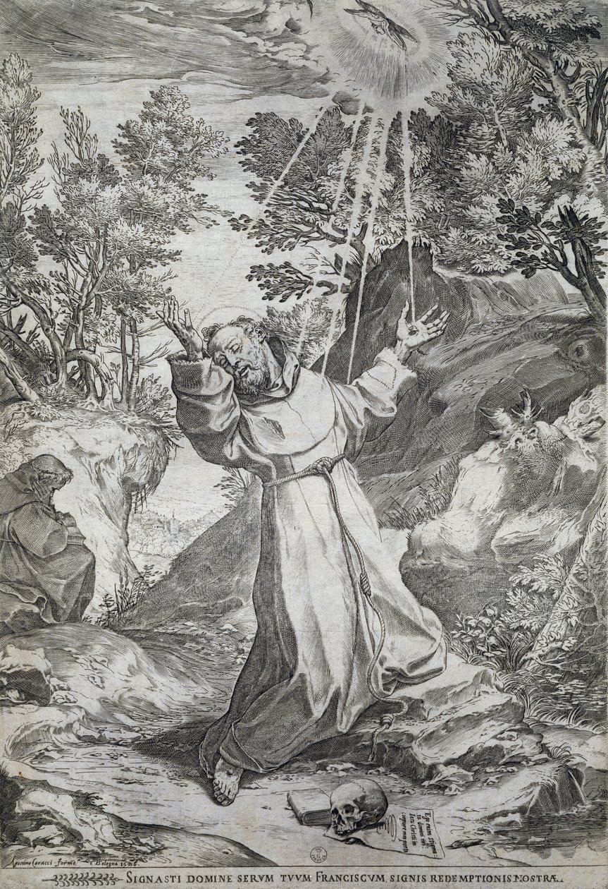 La stigmatizzazione di San Francesco sul monte La Verna (1224) da Agostino Carracci
