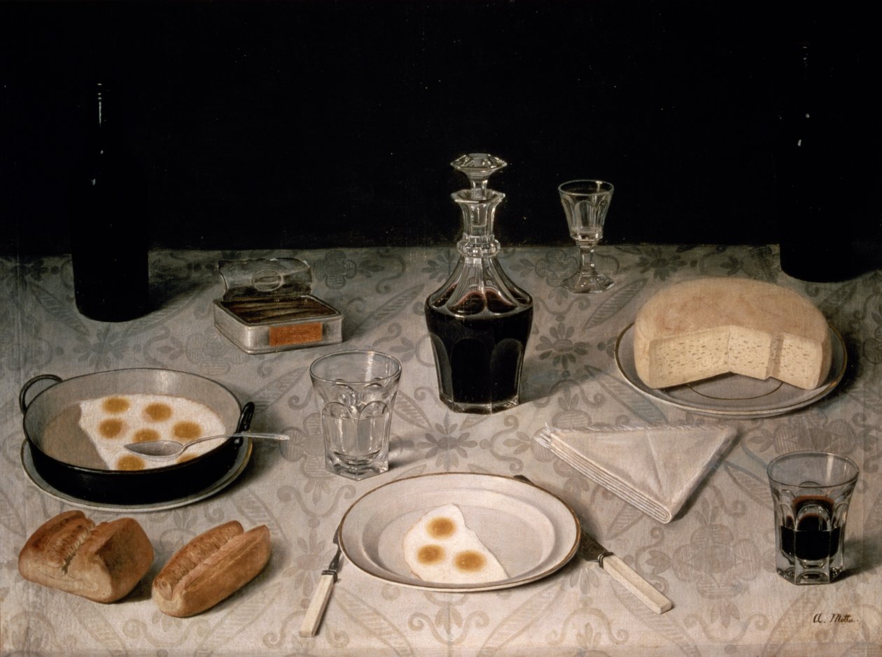 Natura morta con uova, pane, formaggio e vino da Agostino Jose da Mota